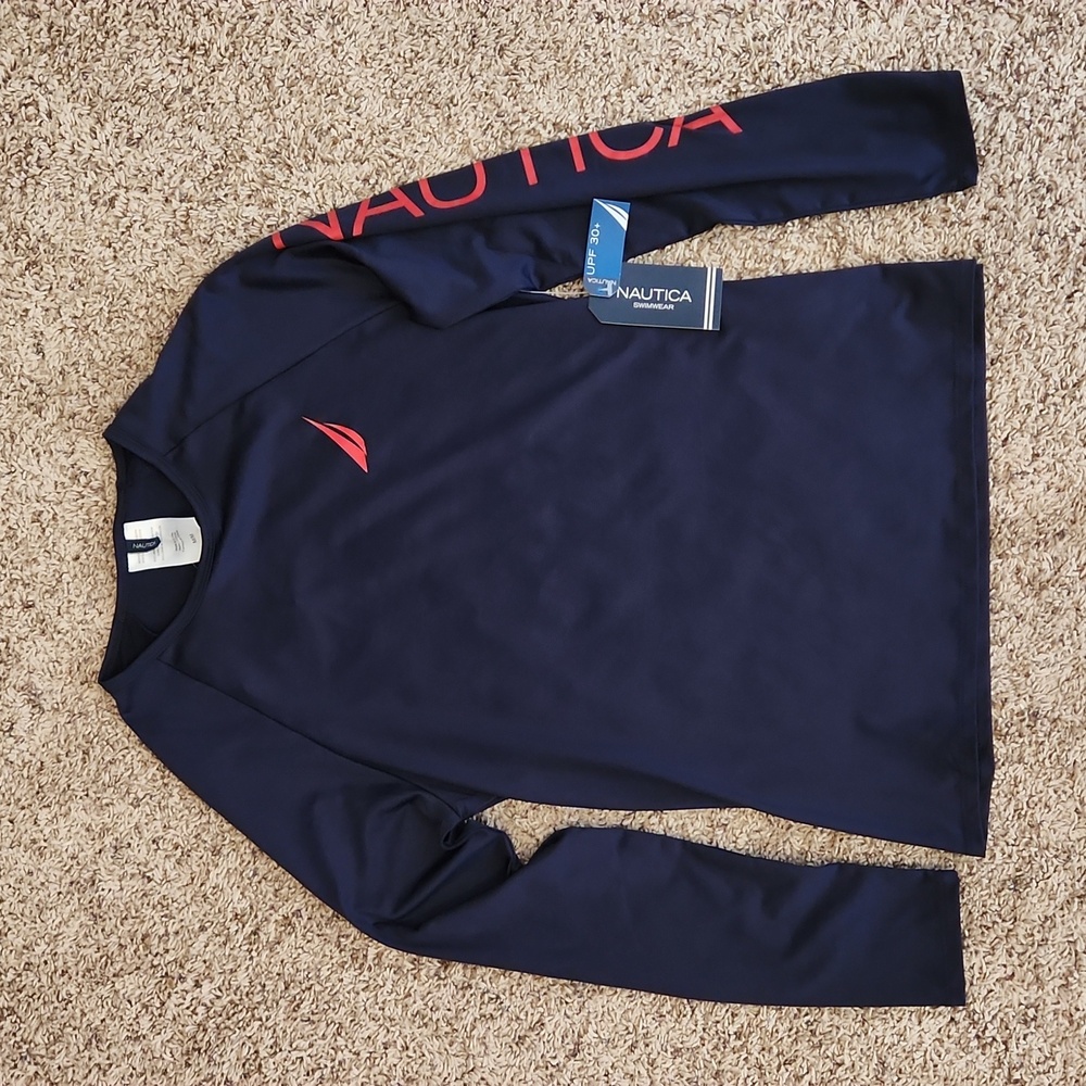 Medium Navy Blue Nautica Long Sleeve Top with Red Trim